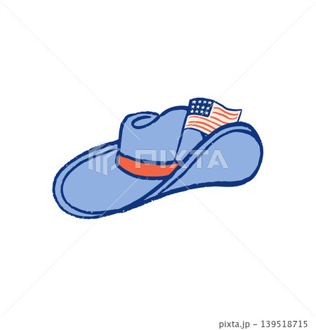 Cowboy hat with American flag hand drawn illustration for 4th of July designs. US Independence Day Cowboy hat with American flag hand drawn illustration for 4th of July designs. US Independence Day 139518715