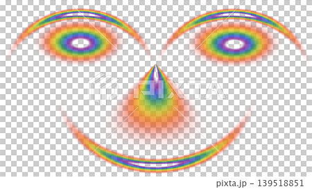 Abstract stylized face made of rainbow arcs and concentric circles on a transparent background. Concept of creativity, positive mood, and optical play Abstract stylized face made of rainbow arcs and concentric circles on a transparent background. Concept of creativity, positive mood, and optical play 139518851