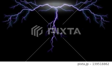 Purple lightning bolts on black background, dramatic electric energy effect for storm, power, fantasy and abstract digital design. Purple lightning bolts on black background, dramatic electric energy effect for storm, power, fantasy and abstract digital design. 139518862