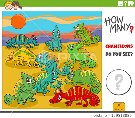 counting cartoon chameleons animal characters educational puzzle counting cartoon chameleons animal characters educational puzzle 139518889