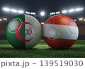 Two soccer balls in flags colors on a stadium blurred background. Algeria vs Austria. 3D image. 139519030