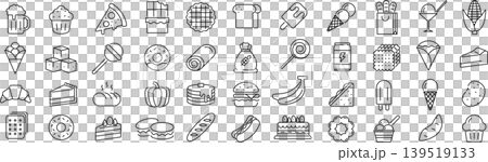 A set of monochrome vector line art icons related to carbohydrates. 139519133