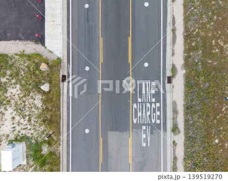 Electric vehicle charging lane markings on an asphalt road in Salt Lake City. 139519270