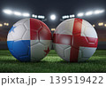 Two soccer balls in flags colors on a stadium blurred background. Panama vs England. 3D image. 139519422