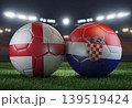 Two soccer balls in flags colors on a stadium blurred background. England vs Croatia. 3D image. 139519424