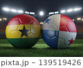 Two soccer balls in flags colors on a stadium blurred background. Ghana vs Panama. 3D image. 139519426