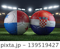 Two soccer balls in flags colors on a stadium blurred background. Panama vs Croatia. 3D image. 139519427