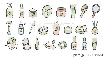Cosmetology and selfcare. Vector collection of doodle icons Cosmetology and selfcare. Vector collection of doodle icons 139519681