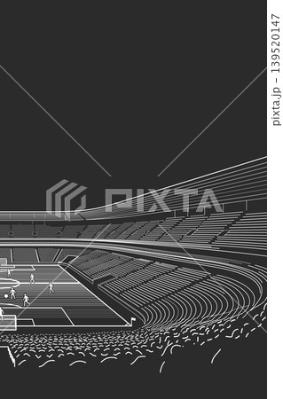 Minimalist soccer stadium in match day white lines on gray background vertical template have blank space. 139520147