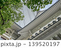 細かな造形が美しい銀座歌舞伎座の屋根と新緑 139520197