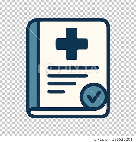 Flat Design Medical Record Book Document With Plus Sign and Check Mark Symbol Flat Design Medical Record Book Document With Plus Sign and Check Mark Symbol 139520201