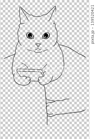 スマホを操作する猫のイラスト(線画) スマホを操作する猫のイラスト(線画) 139520421