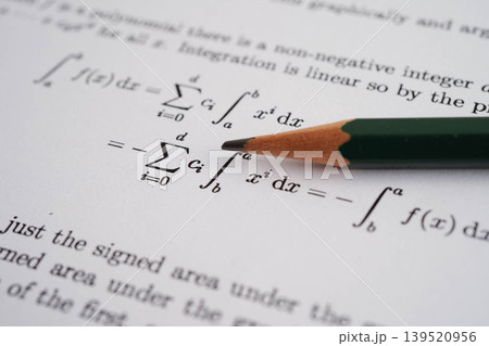 Pencil on mathematic formula exercise test paper in education school. 139520956