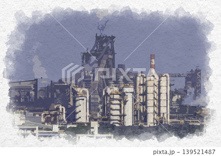 水彩画風 大分 日本製鉄 九州製鉄所 大分県大分市 水彩画風 大分 日本製鉄 九州製鉄所 大分県大分市 139521487