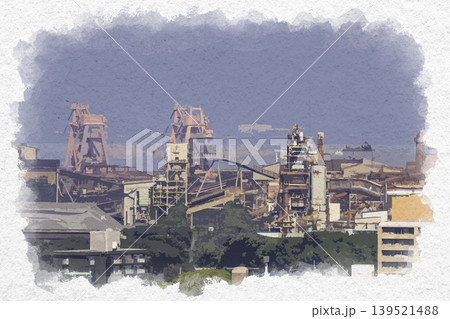 水彩画風 大分 日本製鉄 九州製鉄所 大分県大分市 水彩画風 大分 日本製鉄 九州製鉄所 大分県大分市 139521488