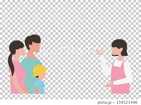 Vector illustration of a childcare worker and family member making an OK sign (boy) Vector illustration of a childcare worker and family member making an OK sign (boy) 139521496