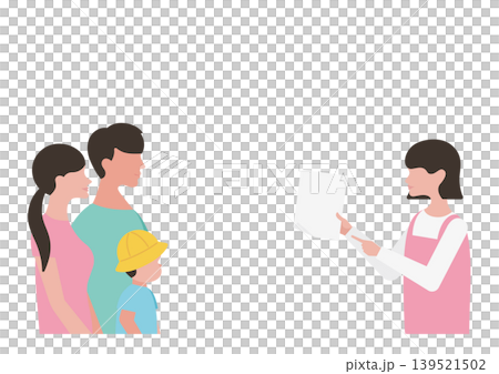 Vector illustration of a childcare worker and family member explaining documents (boy) Vector illustration of a childcare worker and family member explaining documents (boy) 139521502