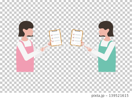 A set of vector illustrations of a childcare worker explaining a checklist. A set of vector illustrations of a childcare worker explaining a checklist. 139521615