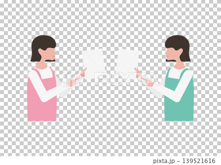 A set of vector illustrations of a childcare worker explaining documents. 139521616