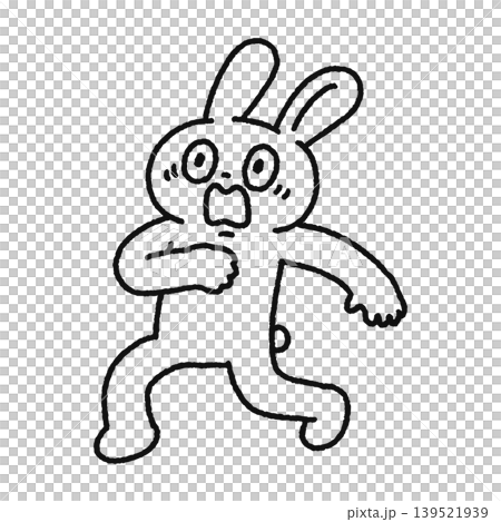 一隻兔子驚恐地縮回身體（線描圖） 139521939