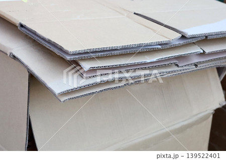 Stack of cardboard boxes and paper prepared for recycling 139522401