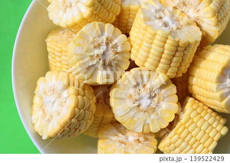 Fresh corn cobs cut into small pieces 139522429