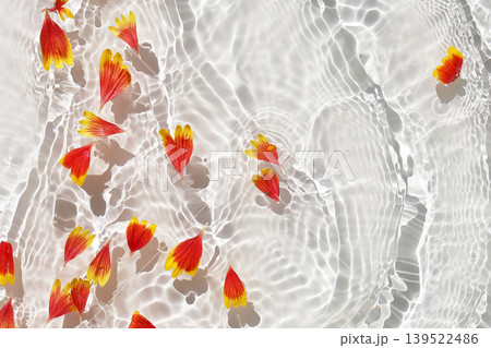 Gaillardia flower petals floating on clear water with soft ripples. 139522486