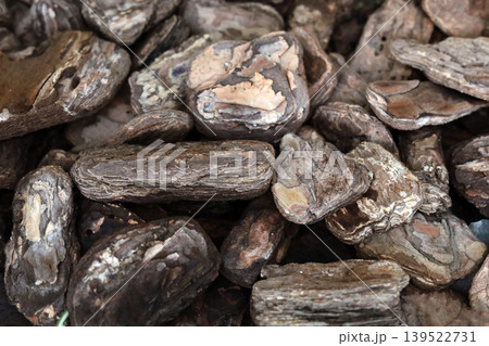 Natural pine bark mulch pieces for garden landscaping 139522731