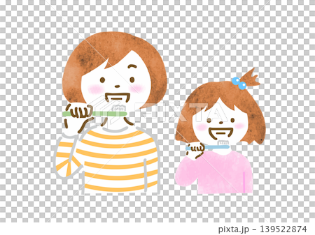 歯磨きをしている母親と娘のイラスト 139522874
