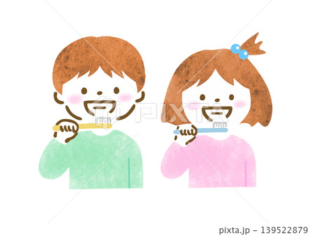 歯磨きをしている男の子と女の子のイラスト 139522879