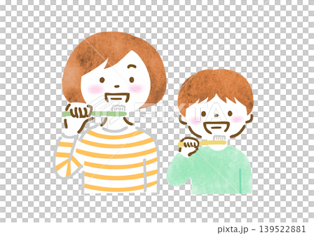 歯磨きをしている母親と息子のイラスト 歯磨きをしている母親と息子のイラスト 139522881