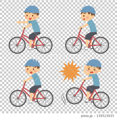 Four patterns of boys riding bicycles Four patterns of boys riding bicycles 139523035