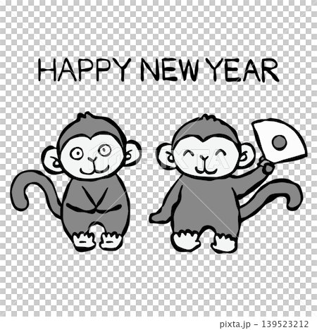 【黑白】新年賀卡素材：猴子 139523212