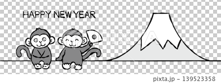 [Monochrome] New Year's card material: Simple design of a monkey and Mt. Fuji 139523358