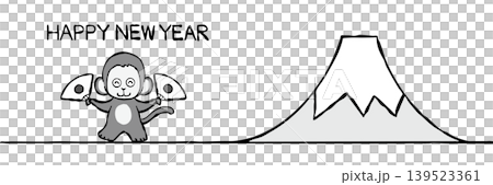 【黑白】新年賀卡素材：簡單的猴子和富士山 139523361
