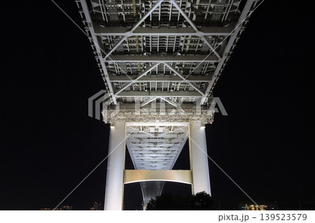 ライトアップされたレインボーブリッジ 湾岸エリアの夜景 ライトアップされたレインボーブリッジ 湾岸エリアの夜景 139523579