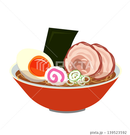 チャーシューがのった醤油ラーメンのイラスト チャーシューがのった醤油ラーメンのイラスト 139523592
