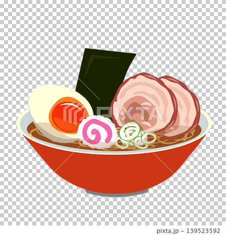 チャーシューがのった醤油ラーメンのイラスト チャーシューがのった醤油ラーメンのイラスト 139523592