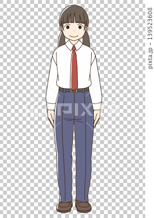 Full-body illustration of a female student in slacks (smiling) Full-body illustration of a female student in slacks (smiling) 139523608
