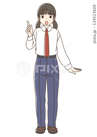 スラックス姿の女子生徒イラスト 全身（気づく） 139523609