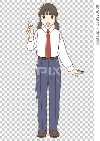 身穿休閒褲的女學生全身插圖（引人注目） 139523609