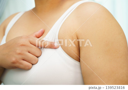 Asian big size overweight woman show armpit fat body. Asian big size overweight woman show armpit fat body. 139523816
