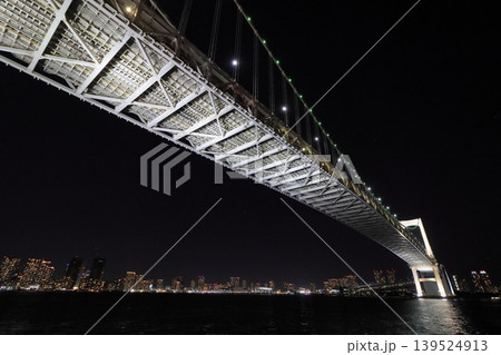 ライトアップされたレインボーブリッジ 湾岸エリアの夜景 ライトアップされたレインボーブリッジ 湾岸エリアの夜景 139524913
