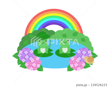 梅雨の紫陽花とカエルとカタツムリ 139526225