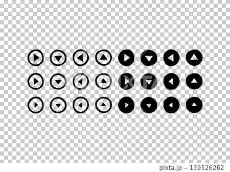 手描きの円で囲まれた、三角形の矢印のアイコンセット 139526262