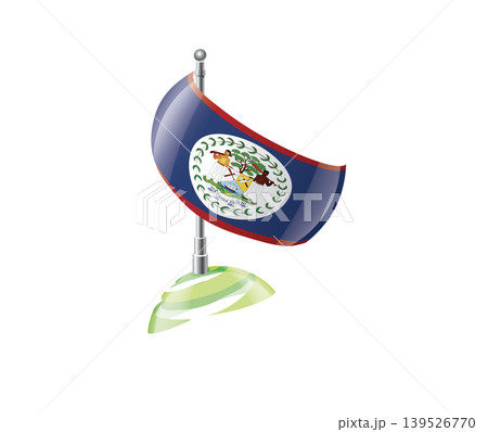 Highly detailed of waving Belize flag with metallic pole and subtle shadow effects for print 139526770