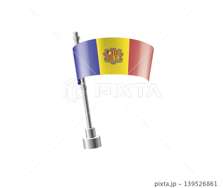 Clean representation showcasing Andorra flag attached to glossy metal pole Clean representation showcasing Andorra flag attached to glossy metal pole 139526861