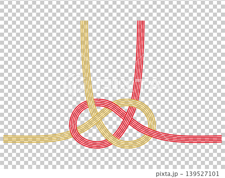 Awaji knot, celebratory occasion, mizuhiki (decorative cord), red and gold, illustration. 139527101
