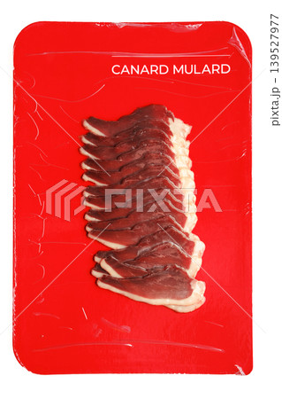Sliced duck breast on vacuum packaging ready for sale at a grocery store in the afternoon Sliced duck breast on vacuum packaging ready for sale at a grocery store in the afternoon 139527977