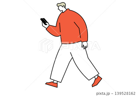 スマートフォンを見ながら歩く男性 スマートフォンを見ながら歩く男性 139528162